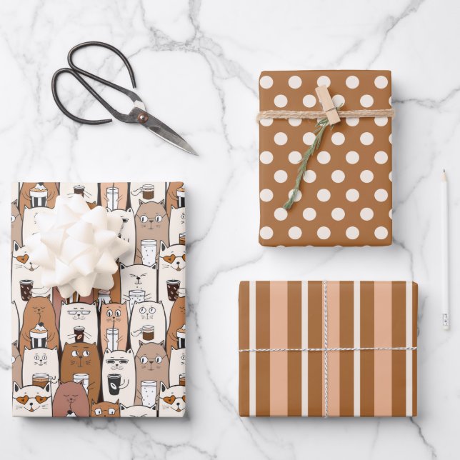 Juego de papel de envolvimiento de gatos de café d (Anverso)