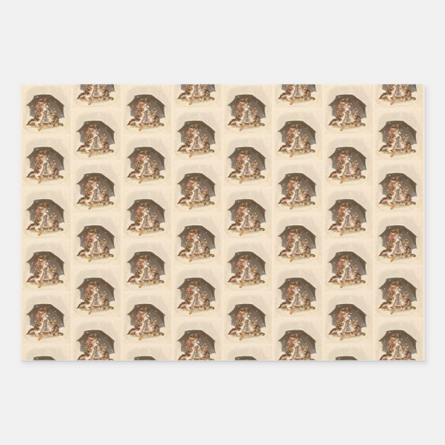 Juego de papel de envolvimiento de gatos de invier (Anverso 3)