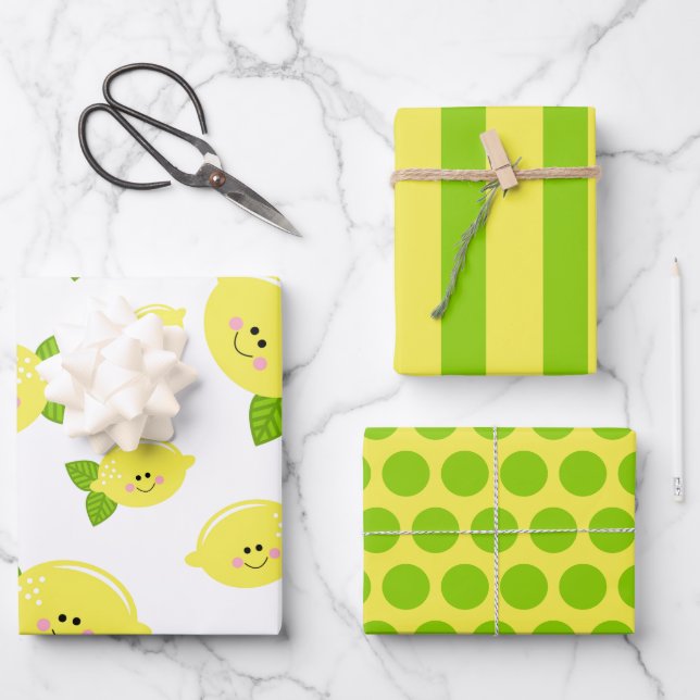 Juego de papel de envolvimiento de limón feliz (Anverso)