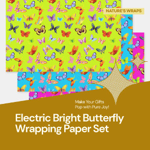 Juego de papel de envolvimiento de mariposa brilla