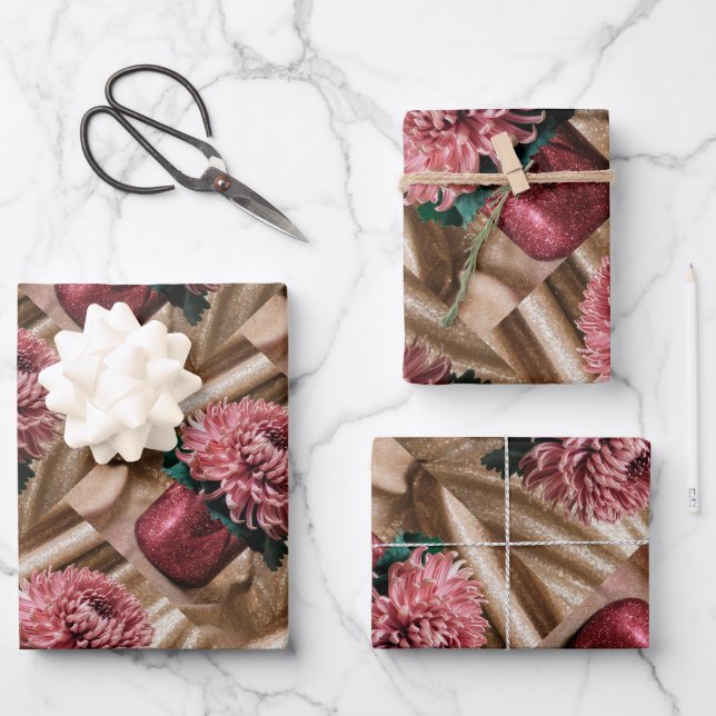 Juego de papel de envolvimiento de oro de crisante (Anverso)