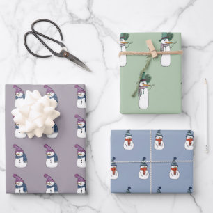Juego de papel de envolvimiento de Snowman Happy d