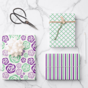 Juego de papel de envolvimiento Floral Mint Green