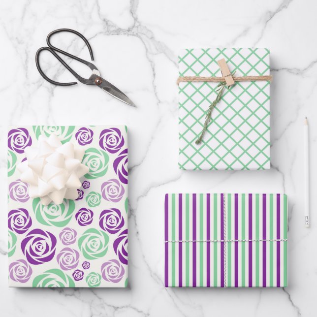 Juego de papel de envolvimiento Floral Mint Green  (Anverso)