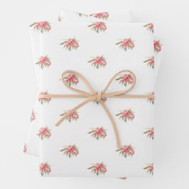 Juego de papel de envolvimiento floral rosado del 