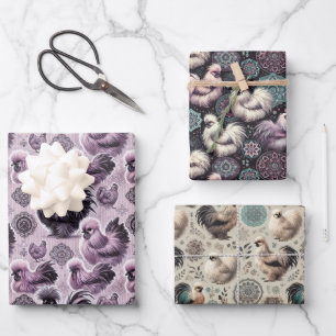 Juego de papel de envolvimiento plano de 3 hojas d