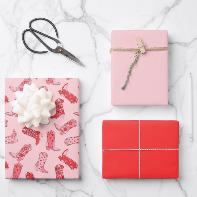 Juego de papel de envolvimiento rosa y rojo de la  (Anverso)