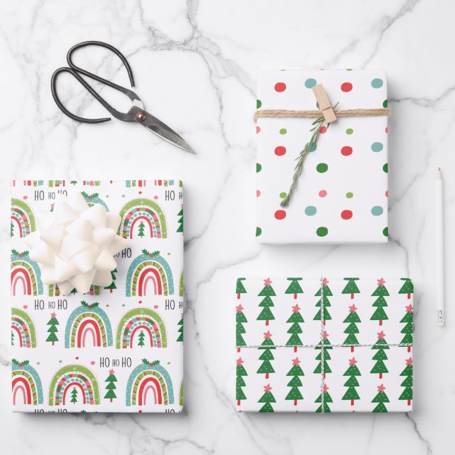 Juego de Papel de Regalo Arcoíris de Navidad Árbol (Anverso)