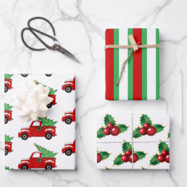 Juego de Papel de Regalo, Camioneta Roja Vintage d
