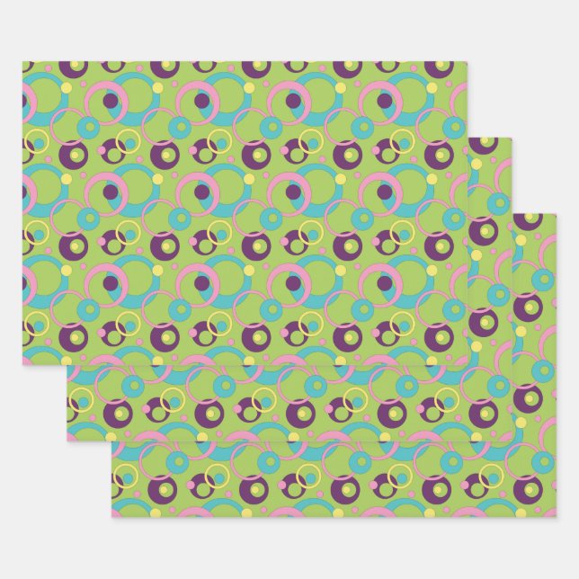 Juego de Papel de Regalo Círculos Verdes Funky (Set)