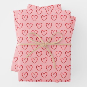 Juego de Papel de Regalo Corazón Rosa