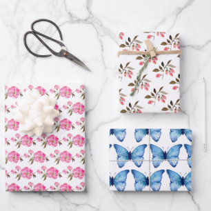 Juego de papel de regalo de 3 - Diseño de mariposa