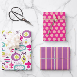 Juego de Papel de Regalo de Adornos Navideños Retr