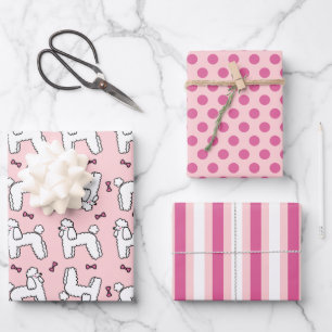 Juego de papel de regalo de caniche estándar rosa