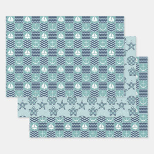 Juego de Papel de Regalo de Colcha Náutica
