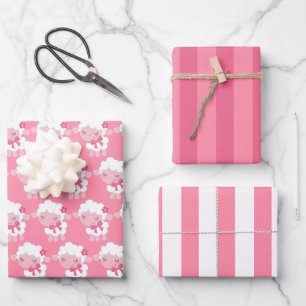 Juego de Papel de Regalo de Cordero Rosa