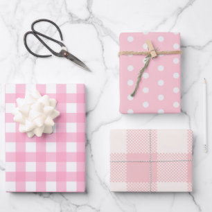 Juego de Papel de Regalo de Cuadros Rosas y Lunare