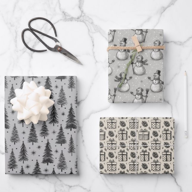 Juego de Papel de Regalo de Navidad de 3 Diseños (Anverso)