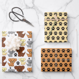 Juego de Papel de Regalo de Perritos y Huellas de 
