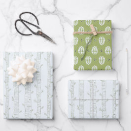 Juego de papel de regalo de pino y piña