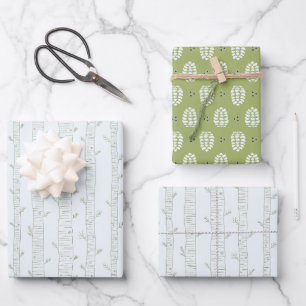 Juego de papel de regalo de pino y piña