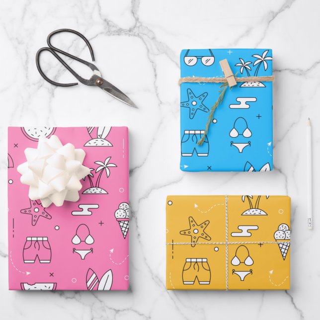 Juego de Papel de Regalo Día de Playa de Verano (Anverso)