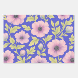 Juego de Papel de Regalo Floral Pastel | 3 Diseños