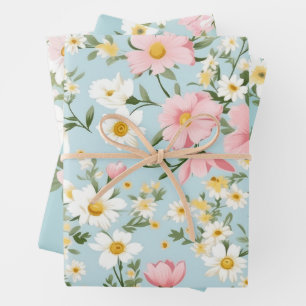 JUEGO DE PAPEL DE REGALO FLORAL RETRO
