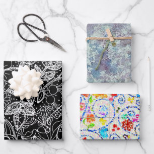 Juego de Papel de Regalo Jardín Mágico y Arte Abst