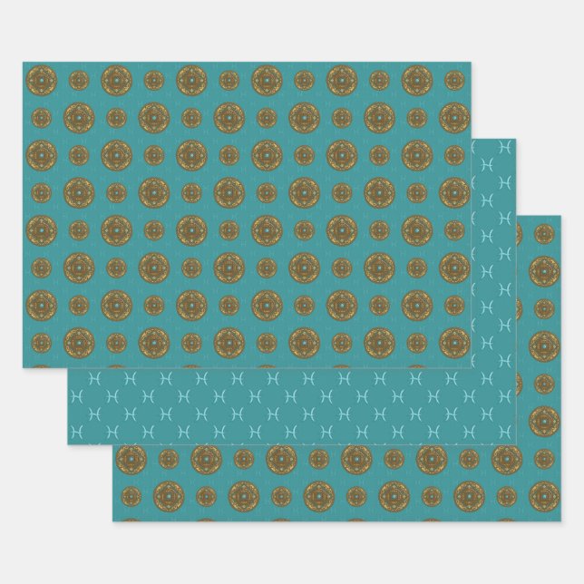 Juego de Papel de Regalo Mandala de Piscis (Set)