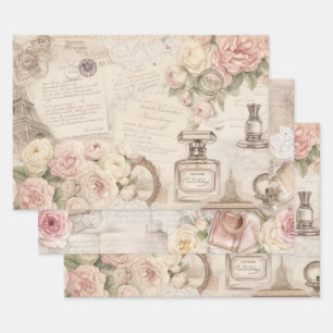 Juego de Papel de Regalo Vintage Paris Rose