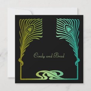 Juego de pavo real cuadrado de invitación 1104