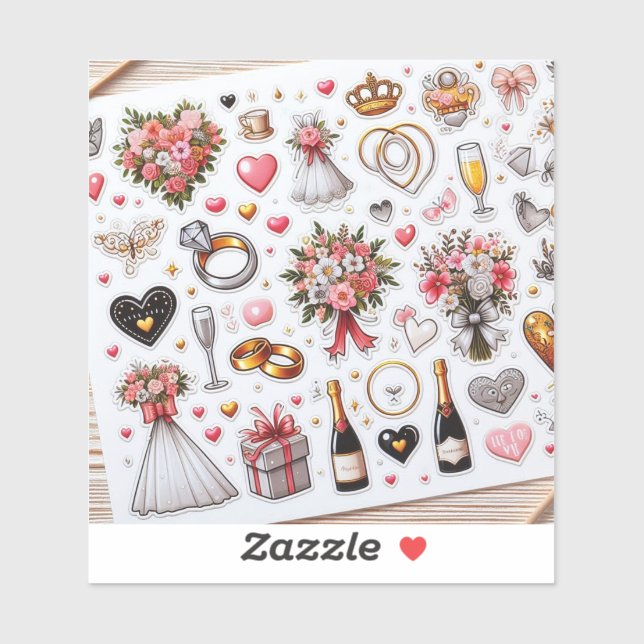 Juego de Pegatinas de celebración de bodas" (Hoja)