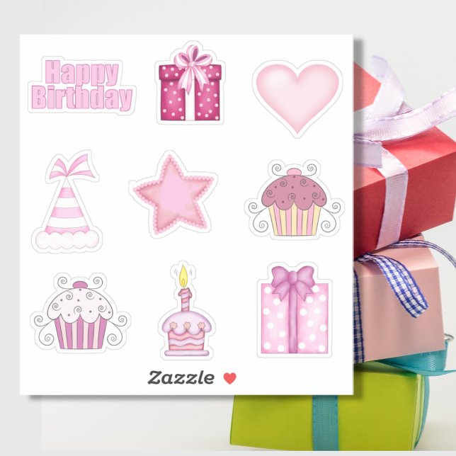 Juego de Pegatinas de cumpleaños rosado (Subido por el creador)