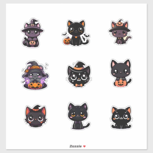 Juego de Pegatinas de gatos negros de Halloween (Hoja)