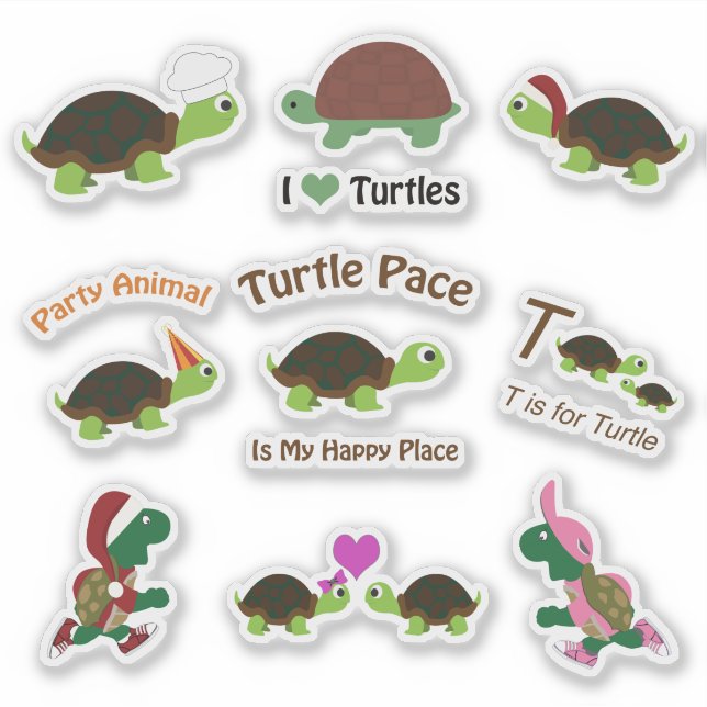 Juego de Pegatinas de tortugas Personalizados (Anverso)