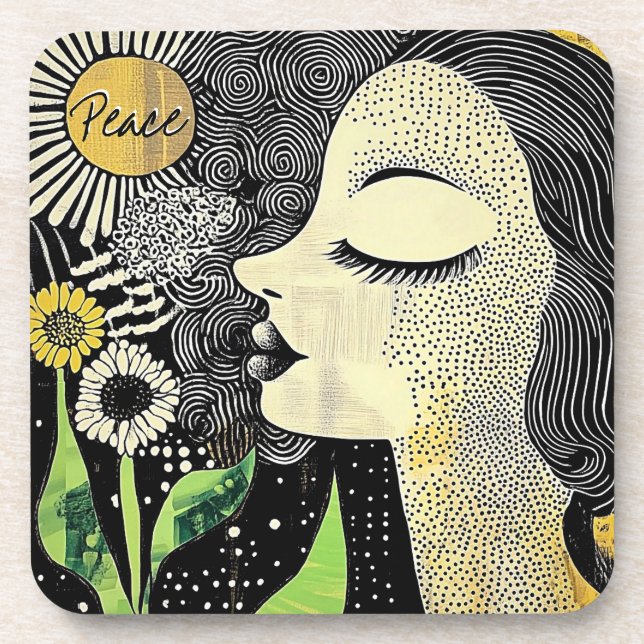 Juego de posavasos abstracto de mujer con flores d (Frente)