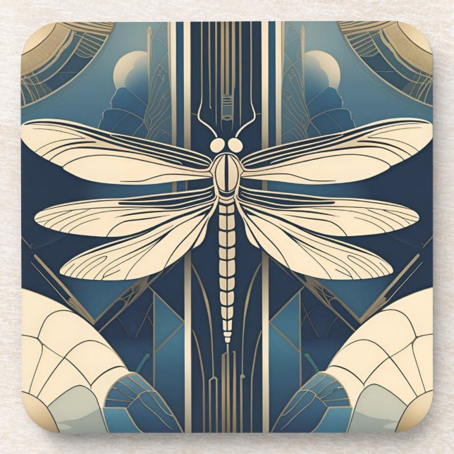 Juego de posavasos Art Déco con libélula (Frente)