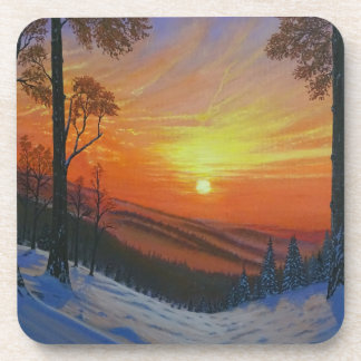 Juego de Posavasos - "Atardecer sobre el bosque ne