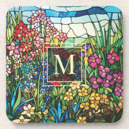 Juego de posavasos con monograma de jardín floral 