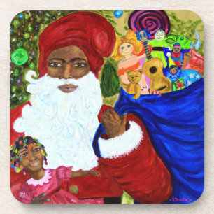 Juego de posavasos de diseñador de Papá Noel Negro