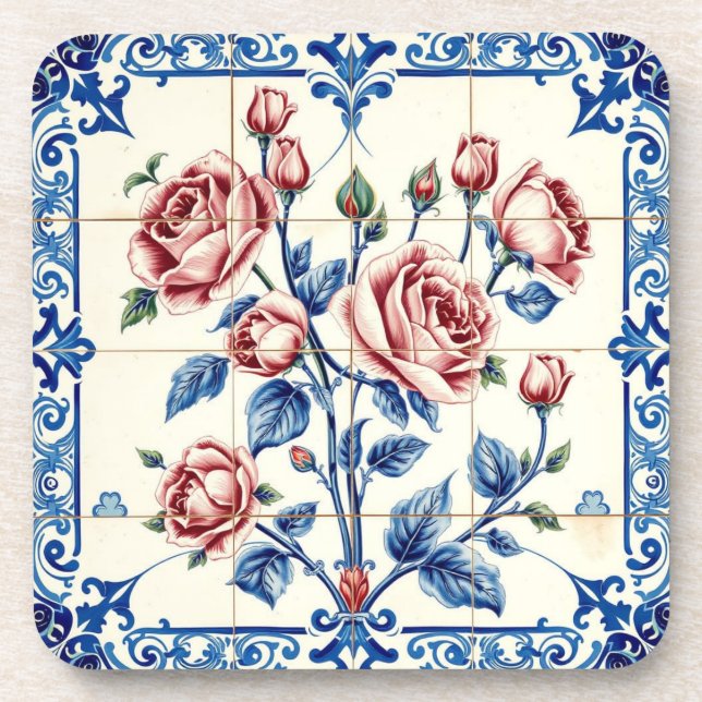 juego de posavasos de jardín de rosas (Frente)