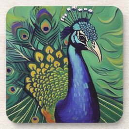 Juego de posavasos de pavo real Art Deco