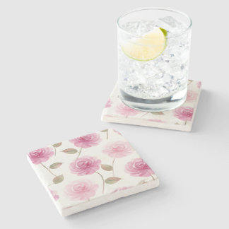 Juego de posavasos de piedra con rosa rosa