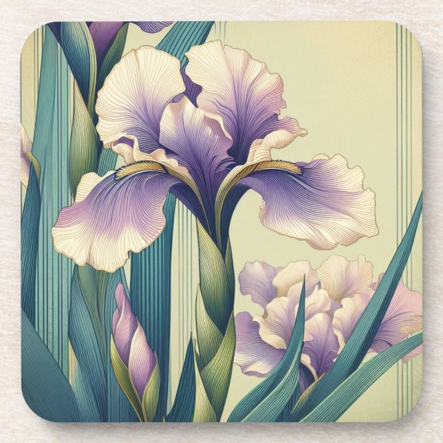 Juego de posavasos de plástico duro Art Deco Iris (Frente)
