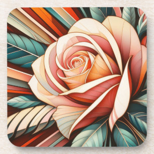 Juego de posavasos de plástico duro Art Deco Rose