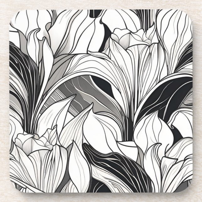 Juego de posavasos de plástico duro floral Art Dec (Frente)
