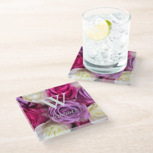 Juego de Posavasos de Vidrio con Rosas de Monogram