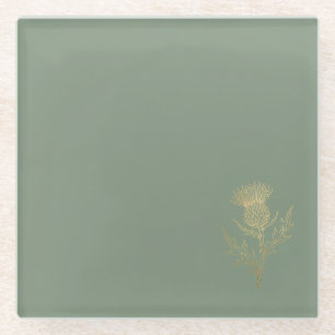 Juego de Posavasos de Vidrio Verde Salvia con Card