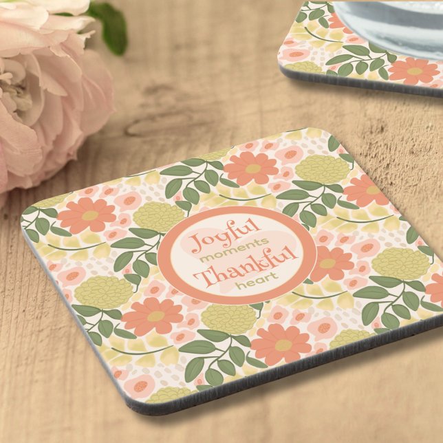 Juego de posavasos florales: decoración para el ho (Joyful & Thankful Floral Coaster Set – Gratitude-Inspired Home Decor)